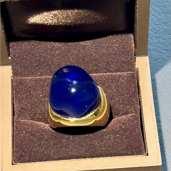 Kenneth Jay Lane Rich Blue Resin Nugget Gold Plated Adjustable Ring Size 5-9 - Picture 2 of 15